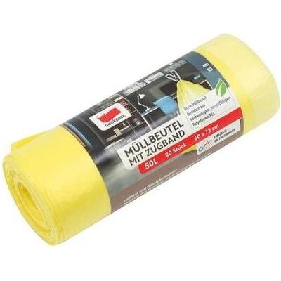 Quickpack Müllbeutel 50L m.Zugband 20er auf Rolle gelb, Abfallsack, Gelb Quickpack Müllbeutel 50L m.Zugband 20er auf Rolle gelb, Abfallsack, Gelb