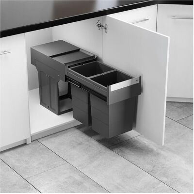 Hailo Einbau-Abfallsammler PROFI-TANDEM4.0 dunkelgrau, 2x13l, Vollauszug, Abfalleimer, Grau Hailo Einbau-Abfallsammler PROFI-TANDEM4.0 dunkelgrau, 2x13l, Vollauszug, Abfalleimer, Grau