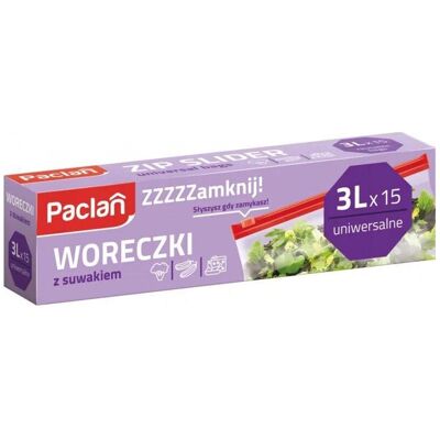 Paclan ZIP SLIDE UNIVERSAL BAGS 3LX15PCS 137122, Abfallsack, Transparent Paclan ZIP SLIDE UNIVERSAL BAGS 3LX15PCS 137122, Abfallsack, Transparent