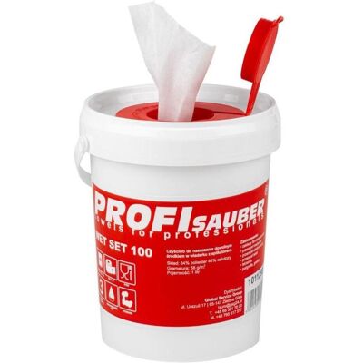 Profi Sauber Tücher im Einweicheimer mit ProfiSauber WET SET 100 Spender, Reinigungsutensil Profi Sauber Tücher im Einweicheimer mit ProfiSauber WET SET 100 Spender, Reinigungsutensil