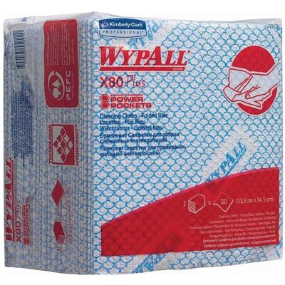 Kimberly-Clark Wischtuch WYPALL X80 19139 L350xB340ca. mm blau 1-lagig, viertelgefaltet, Reinigungsutensil, Blau Kimberly-Clark Wischtuch WYPALL X80 19139 L350xB340ca. mm blau 1-lagig, viertelgefaltet, Reinigungsutensil, Blau