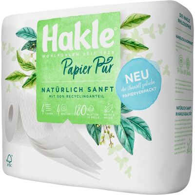 Hakle, Toilettenpapier, Toilettenpapier Papier Pur (4 x 180 Blatt) in Papier verpackt ohne Plastik, weiches WC Papier (4 Stk.) Hakle, Toilettenpapier, Toilettenpapier Papier Pur (4 x 180 Blatt) in Papier verpackt ohne Plastik, weiches WC Papier (4 Stk.)