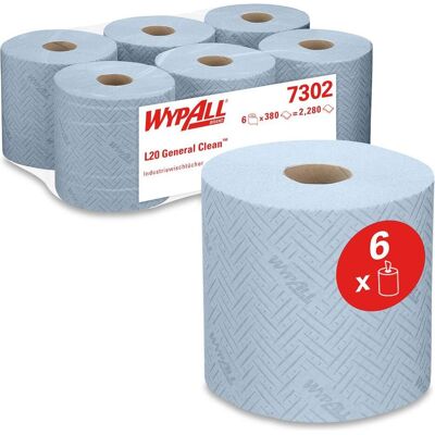 Wypall Wischtücher L20 2-lagig 6 Rollen à 336 Blatt, Haushaltspapier, Blau Wypall Wischtücher L20 2-lagig 6 Rollen à 336 Blatt, Haushaltspapier, Blau