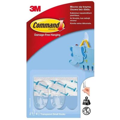 3M Klebeband, Command små gennemsigtige kroge med gennemsigtige strips 170 3M Klebeband, Command små gennemsigtige kroge med gennemsigtige strips 170