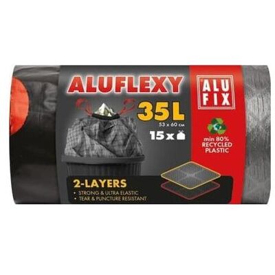 AluFix ALUFLEXY Zugband-Beutel Extra-stark, 35L, 15 Stk. Müllsäcke, Abfallsack, Grau AluFix ALUFLEXY Zugband-Beutel Extra-stark, 35L, 15 Stk. Müllsäcke, Abfallsack, Grau