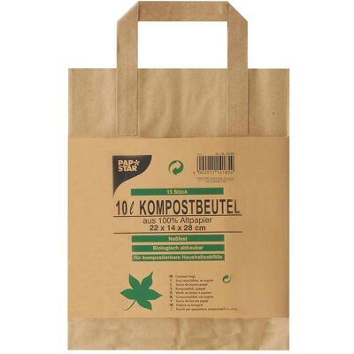 Papstar Kompostbeutel mit Henkel, braun, 10 Liter, 15er aus 100% Altpapier, Stärke: 80 g/qm, nassfest, be..., Abfallsack, Braun Papstar Kompostbeutel mit Henkel, braun, 10 Liter, 15er aus 100% Altpapier, Stärke: 80 g/qm, nassfest, be..., Abfallsack, Braun