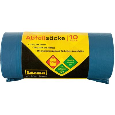 Idena Zugbandsäcke 120l 10 Stück blau 40µ, Abfallsack, Blau Idena Zugbandsäcke 120l 10 Stück blau 40µ, Abfallsack, Blau