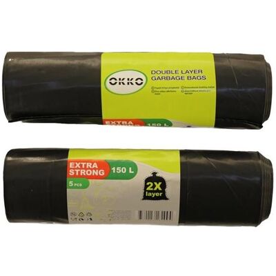 Okko GARBAGE BAGS 2LAYER 150L 5PCS, Abfallsack, Schwarz Okko GARBAGE BAGS 2LAYER 150L 5PCS, Abfallsack, Schwarz
