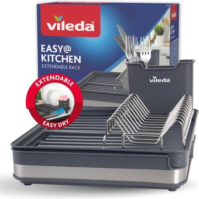 Vileda Ausziehbares Abtropfgestell mit Besteckhalter, Abtropfgestell, Grau Vileda Ausziehbares Abtropfgestell mit Besteckhalter, Abtropfgestell, Grau