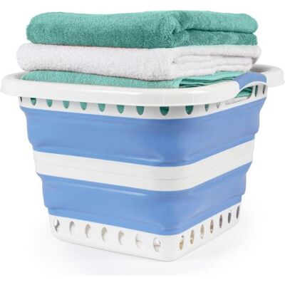 Beldray, Wäschekorb, LA00000152EU7 40l Collapsible Laundry Basket, White/Blue (40 l) Beldray, Wäschekorb, LA00000152EU7 40l Collapsible Laundry Basket, White/Blue (40 l)