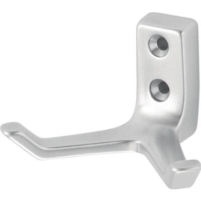 Hermeta, Kleiderhaken + Wandgarderobe, Mantelhaken 0033 zweifach Ausladung 55 mm Aluminium silberfarbig eloxiert Höhe 43 mm Hermeta, Kleiderhaken + Wandgarderobe, Mantelhaken 0033 zweifach Ausladung 55 mm Aluminium silberfarbig eloxiert Höhe 43 mm