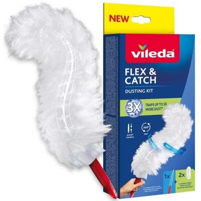 Vileda Staubwedel mit kurzem Stiel + 2 Flex&Catch-Einsätze, Reinigungsutensil, Schwarz, Rot, Weiss Vileda Staubwedel mit kurzem Stiel + 2 Flex&Catch-Einsätze, Reinigungsutensil, Schwarz, Rot, Weiss