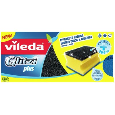 Vileda Schwamm 'Glitzi Plus', Reinigungsutensil, Blau, Schwarz, Gelb Vileda Schwamm 'Glitzi Plus', Reinigungsutensil, Blau, Schwarz, Gelb