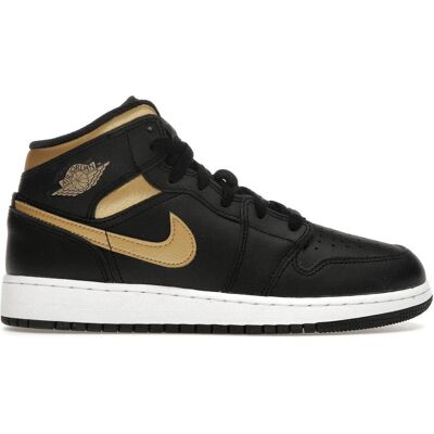 Air Jordan, Jungen, Sneakers, 1 Mid Junior (GS) Basketball Shoe Black/Metallic Gold - DQ8423-071, Gold, Schwarz, (39) Air Jordan, Jungen, Sneakers, 1 Mid Junior (GS) Basketball Shoe Black/Metallic Gold - DQ8423-071, Gold, Schwarz, (39)