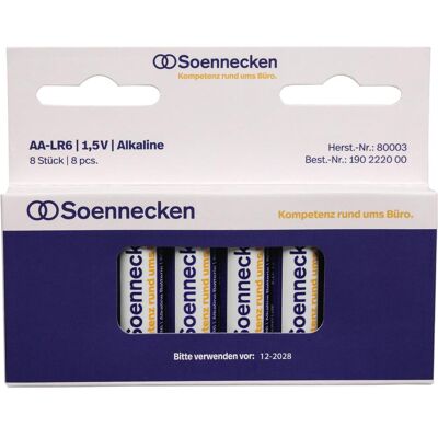 Soennecken Batterie 80003 Mignon AA LR6 1.5 V 8 St./Pack - Batterie - Mignon (AA) (1 Stk., AA, 1850 mAh), Batterien + Akkus Soennecken Batterie 80003 Mignon AA LR6 1.5 V 8 St./Pack - Batterie - Mignon (AA) (1 Stk., AA, 1850 mAh), Batterien + Akkus