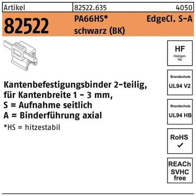 HellermannTyton, Kabelbinder, Befestigungsbinder R 82522 m.Edgeclip 4,6 x 200/45 PA66HS schwarz seitlich-axial (200 mm, 500 Stk.) HellermannTyton, Kabelbinder, Befestigungsbinder R 82522 m.Edgeclip 4,6 x 200/45 PA66HS schwarz seitlich-axial (200 mm, 500 Stk.)