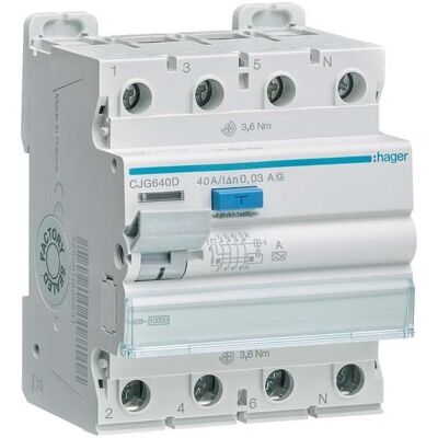 Hager CJG640D - Fehlerstromschutzschalter 4P 10kA 40A - IP20 Hager CJG640D - Fehlerstromschutzschalter 4P 10kA 40A - IP20