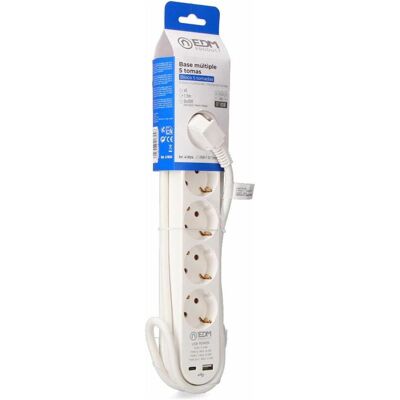 EDM, Steckdosenleiste, Steckerleiste mit 5 Steckdosen und Schalter 41824 Weiss 3680 W 250 V (1,5 m) (5x, USB-A, USB-C, 1.50 m) EDM, Steckdosenleiste, Steckerleiste mit 5 Steckdosen und Schalter 41824 Weiss 3680 W 250 V (1,5 m) (5x, USB-A, USB-C, 1.50 m)