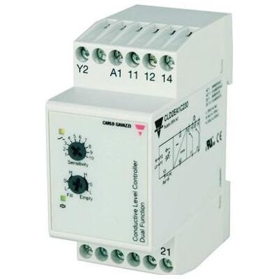 Carlo Gavazzi Ind- og udpumpningsrelae justerbar følsomhedspolespaending 230V AC, 2 polet skiftekontak, Relais Carlo Gavazzi Ind- og udpumpningsrelae justerbar følsomhedspolespaending 230V AC, 2 polet skiftekontak, Relais