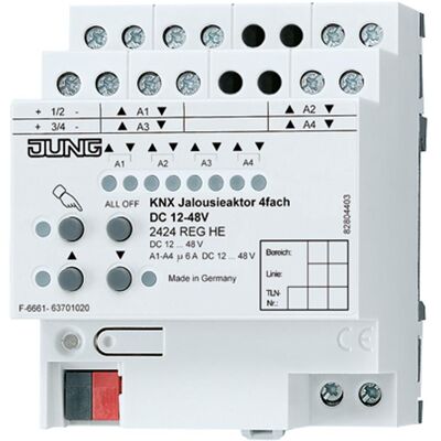 JUNG, Zubehör Antriebstechnik, Jalousieausgang KNX REG 4f 6A Handbedien 2424REGHE JUNG, Zubehör Antriebstechnik, Jalousieausgang KNX REG 4f 6A Handbedien 2424REGHE