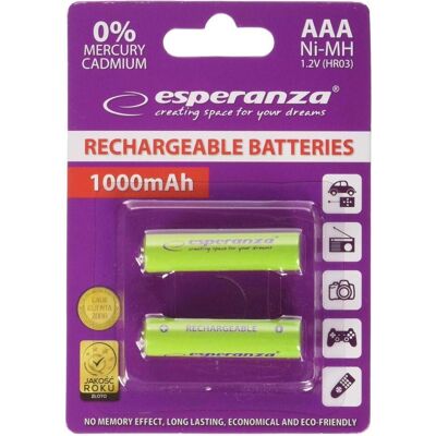 Esperanza WIEDERAUFLAUFBARE BATTERIEN Ni-MH AAA 1000MAH 2PCS. GRÜN (2 Stk., AAA, 1000 mAh), Batterien + Akkus Esperanza WIEDERAUFLAUFBARE BATTERIEN Ni-MH AAA 1000MAH 2PCS. GRÜN (2 Stk., AAA, 1000 mAh), Batterien + Akkus