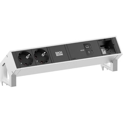 Bachmann, Steckdosenleiste, DESK2 2xCEE7/3 1xUSB C/C 100W 1xCM 1,0m INOX (2x, CEE 7/3, Typ 13, Typ 15, 1 m) Bachmann, Steckdosenleiste, DESK2 2xCEE7/3 1xUSB C/C 100W 1xCM 1,0m INOX (2x, CEE 7/3, Typ 13, Typ 15, 1 m)