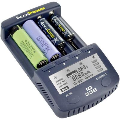 AccuPower Rundzellen-Ladegerät NiCd, NiM (14500, 18650, AA, CR123A, Ladegerät inkl. Akku), Akku Ladegerät AccuPower Rundzellen-Ladegerät NiCd, NiM (14500, 18650, AA, CR123A, Ladegerät inkl. Akku), Akku Ladegerät