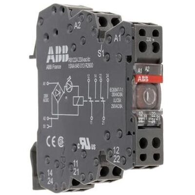 ABB R600 Modulares Relais - DPDT, 230V AC/DC, 6A für DIN-Schiene ABB R600 Modulares Relais - DPDT, 230V AC/DC, 6A für DIN-Schiene