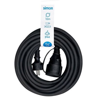 Simon, Verlängerungskabel, Professional extender 10 m ip44 h07rn-f 3 g 2.5 mm², 1 socket with cover, 16 a 250 v, black (10 m, CEE 7/3) Simon, Verlängerungskabel, Professional extender 10 m ip44 h07rn-f 3 g 2.5 mm², 1 socket with cover, 16 a 250 v, black (10 m, CEE 7/3)