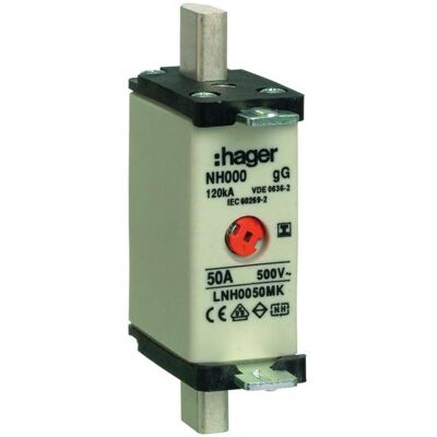 Hager, Sicherung, NH-Sicherungseinsatz NH000 gG, 500 V, isolierte Grifflasche, 50 A (50 A) Hager, Sicherung, NH-Sicherungseinsatz NH000 gG, 500 V, isolierte Grifflasche, 50 A (50 A)