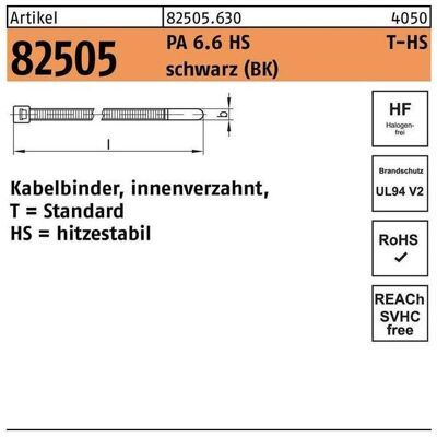 HellermannTyton, Kabelbinder, Kabelbinder R 82505 innenverzahnt 7,6 x 760 /220 Polyamid 6.6 HS schwarz hitzestabil (760 mm, 50 Stk.) HellermannTyton, Kabelbinder, Kabelbinder R 82505 innenverzahnt 7,6 x 760 /220 Polyamid 6.6 HS schwarz hitzestabil (760 mm, 50 Stk.)