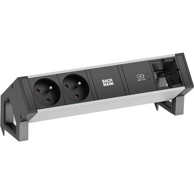 Bachmann, Steckdosenleiste, DESK2 ALU BLACK 2xUTE 1xCM 1xC 1 chargeur C 30W (2x, CEE 7/3, CEE 7/5) Bachmann, Steckdosenleiste, DESK2 ALU BLACK 2xUTE 1xCM 1xC 1 chargeur C 30W (2x, CEE 7/3, CEE 7/5)