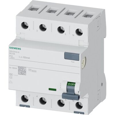 Siemens Schutzschalter, FI Typ 25A Npol. 00mA 400V 4TE Siemens Schutzschalter, FI Typ 25A Npol. 00mA 400V 4TE