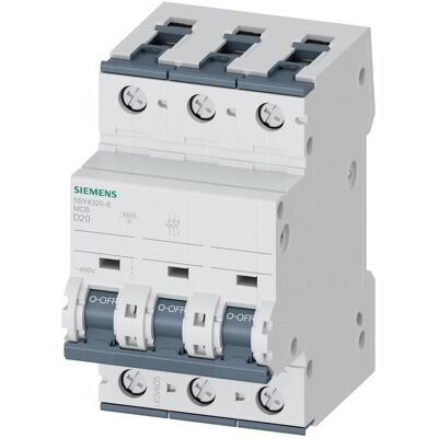 Siemens Modell 5SY4320-8 Leitungsschutzschalter - 3P, 20A, D-Kurve Siemens Modell 5SY4320-8 Leitungsschutzschalter - 3P, 20A, D-Kurve