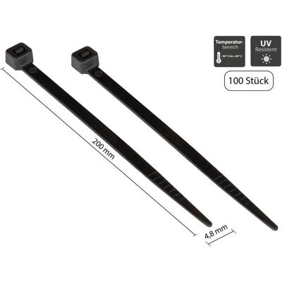 Varia, Kabelbinder, Kabelbinder 200 mm x 4,8 mm, schwarz, UL, UV-resistent, -40 C bis 85 C, 100 Stck (Kunststoffkabelbinder, 200 mm, 100 Stk.) Varia, Kabelbinder, Kabelbinder 200 mm x 4,8 mm, schwarz, UL, UV-resistent, -40 C bis 85 C, 100 Stck (Kunststoffkabelbinder, 200 mm, 100 Stk.)