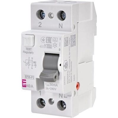 Eti Residual current relay EFI6-P2 A 6kA, 2P, 40 A,240V,30mA, Relais Eti Residual current relay EFI6-P2 A 6kA, 2P, 40 A,240V,30mA, Relais