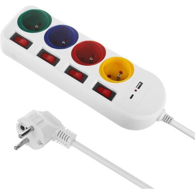 Maclean Steckerleiste - 4 Steckdosen + USB, Schalter, 250Vac/10A Maclean Steckerleiste - 4 Steckdosen + USB, Schalter, 250Vac/10A