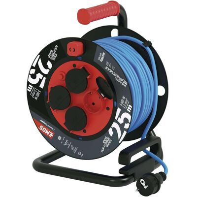 EMOS P08625W - Wetterfester Kabeltrommel 25m, 4 Steckdosen, Blau EMOS P08625W - Wetterfester Kabeltrommel 25m, 4 Steckdosen, Blau