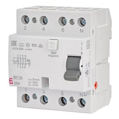 Eti Residual current relay EFI6-P4 A 6kA, 4P, 25 A,415V,30mA, Relais Eti Residual current relay EFI6-P4 A 6kA, 4P, 25 A,415V,30mA, Relais