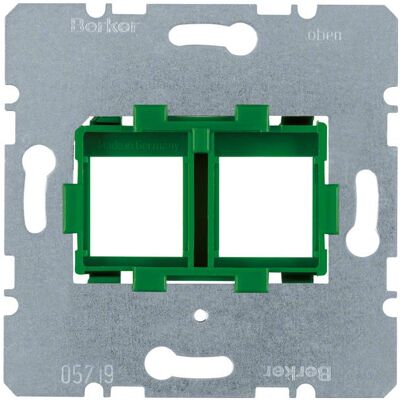 Berker, Zubehör Schalterprogramm, Tragplatte mit grüner Aufnahme 2fach für Modular Jacks Modul-Einsätze Berker, Zubehör Schalterprogramm, Tragplatte mit grüner Aufnahme 2fach für Modular Jacks Modul-Einsätze