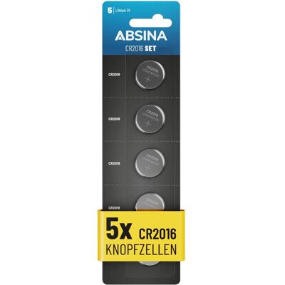 Absina Knopfzelle CR 2016 3 V 5 St. Lithium (5 Stk., CR2016), Batterien + Akkus Absina Knopfzelle CR 2016 3 V 5 St. Lithium (5 Stk., CR2016), Batterien + Akkus