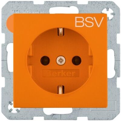 Berker, Steckdose, Steckdose SCHUKO, Aufdruck BSV, S.1/B.3/B.7 glänzend orange Berker, Steckdose, Steckdose SCHUKO, Aufdruck BSV, S.1/B.3/B.7 glänzend orange