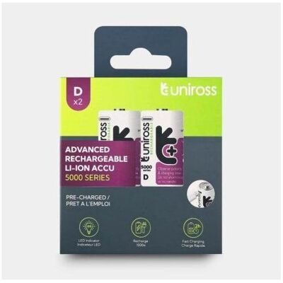 Uniross Rechargeable Lithium D USB-C 1.5V - PK2 (2 Stk., D, 5000 mAh), Batterien + Akkus Uniross Rechargeable Lithium D USB-C 1.5V - PK2 (2 Stk., D, 5000 mAh), Batterien + Akkus