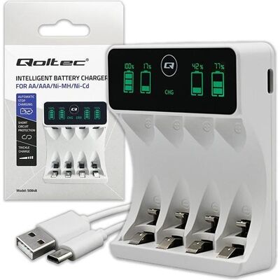 Qoltec Ladegerät für Ni-MH-Akkus Typ R03 AAA R6 AA (AA, AAA), Akku Ladegerät Qoltec Ladegerät für Ni-MH-Akkus Typ R03 AAA R6 AA (AA, AAA), Akku Ladegerät