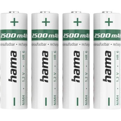 Hama NiMH-Akkus, AA Mignon, 2500 mAh, 1,2 V, 4 Stück (1 Stk., AA, 2500 mAh), Batterien + Akkus Hama NiMH-Akkus, AA Mignon, 2500 mAh, 1,2 V, 4 Stück (1 Stk., AA, 2500 mAh), Batterien + Akkus