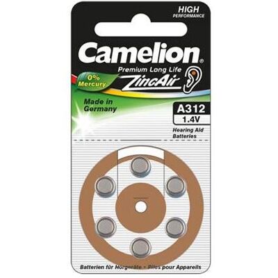 Camelion Zinc Air Celles 1.4V A312/ZL312, 6-pack, "no mercury" (6 Stk., A312, 1300 mAh), Batterien + Akkus Camelion Zinc Air Celles 1.4V A312/ZL312, 6-pack, "no mercury" (6 Stk., A312, 1300 mAh), Batterien + Akkus