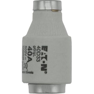 Eaton, Sicherung, Sicherungseinsatz, Niederspannung, 40 A, AC 500 V, 50 kA, D3, gL/gG, DIN, IEC, träge 40D33 (40 A) Eaton, Sicherung, Sicherungseinsatz, Niederspannung, 40 A, AC 500 V, 50 kA, D3, gL/gG, DIN, IEC, träge 40D33 (40 A)