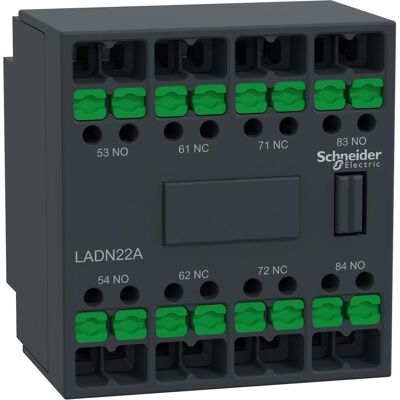 Schneider, Zubehör Antriebstechnik, Hilfsschalterblock LADN22A 2S+2Ö SnapIN Anschlussklemmen Schneider, Zubehör Antriebstechnik, Hilfsschalterblock LADN22A 2S+2Ö SnapIN Anschlussklemmen