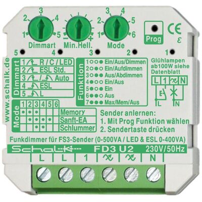 Schalk, Lichtschalter + Storenschalter, SCHAL FD3 U2 Funk-Universal-Dimmer 230VAC UP m.Zusatzfunktio Schalk, Lichtschalter + Storenschalter, SCHAL FD3 U2 Funk-Universal-Dimmer 230VAC UP m.Zusatzfunktio