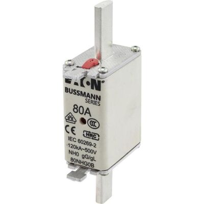 Eaton, Sicherung, Sicherungseinsatz, Niederspannung, 80 A, AC 500 V, 120 kA, NH0, gL/gG, IEC, Doppelkennmelder, spannu (80 A) Eaton, Sicherung, Sicherungseinsatz, Niederspannung, 80 A, AC 500 V, 120 kA, NH0, gL/gG, IEC, Doppelkennmelder, spannu (80 A)